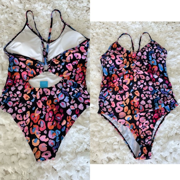 NWT Multicolored Leopard Print O-Ring One Piece Swimsuit SIZE XL - Picture 15 of 17